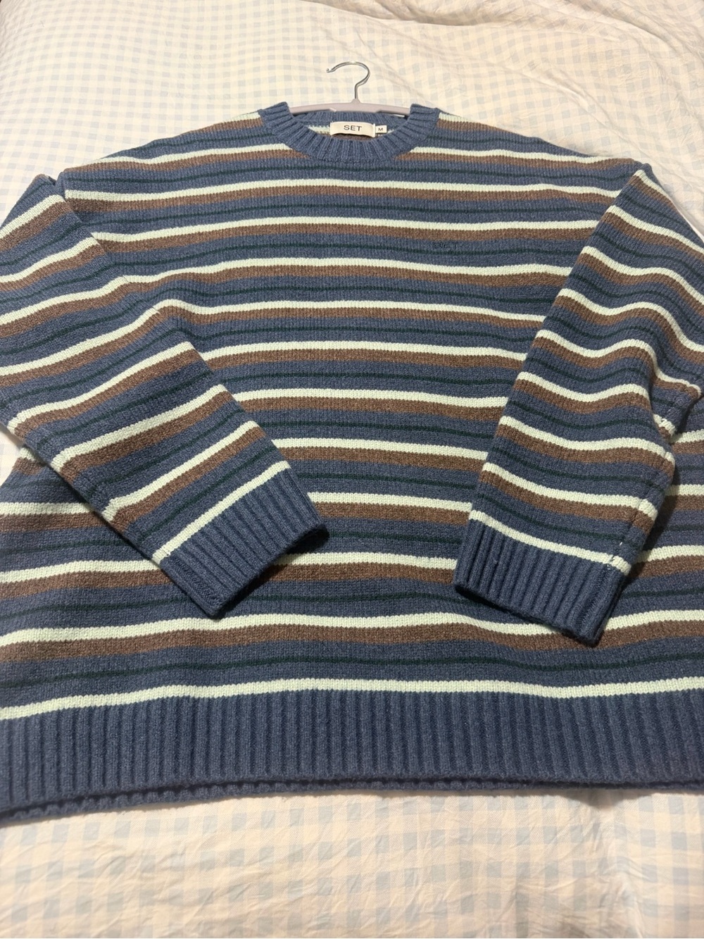 SET Active Striped Crewneck Sweater in Blue, Brown & Cream